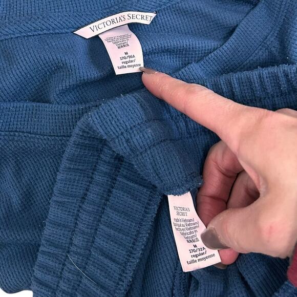 Victoria's Secret Blue Thermal Long Sleeve Pants Pajama Set Sz M - Picture 6 of 6